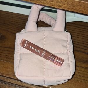 NYX Jelly Job Lip Oil in Nude Brown on Light Pink Mini Bag